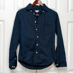 Merona Shirt Men’s Linen Cotton Long Sleeve Button Up Down Navy Blue Solid